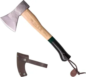 Adler - The Rheinland, 14", German Forged, All-Purpose Wilderness Camping Hatchet, Kindling Splitting & Branch Limbing, Anti-Slip Wood Handle (Green Stripe)