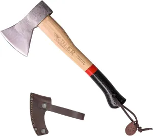 Adler - The Rheinland, 14", German Forged, All-Purpose Wilderness Camping Hatchet, Kindling Splitting & Branch Limbing, Anti-Slip Wood Handle (Red Stripe)