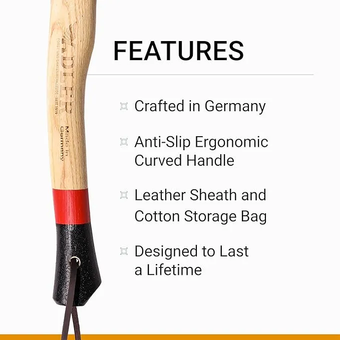 Adler - The Scout, 11.8", German Forged, Compact Hatchet for Camping & Hiking, Anti-Slip Wood Handle
