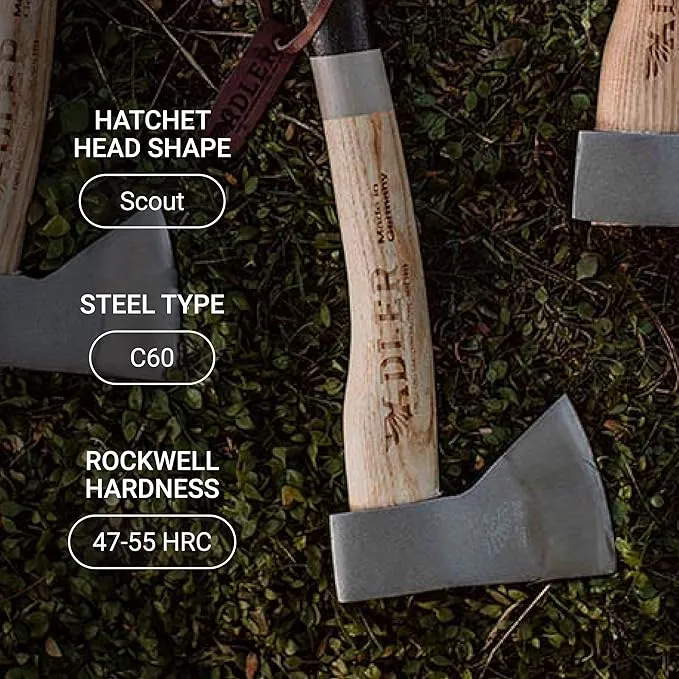 Adler - The Scout, 11.8", German Forged, Compact Hatchet for Camping & Hiking, Anti-Slip Wood Handle