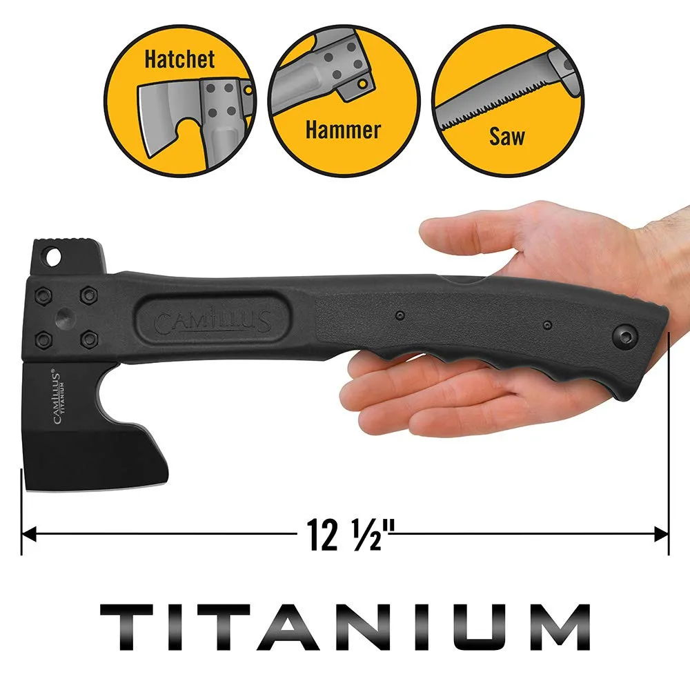 Camillus Camtrax 3-in-1 Hatchet, Hammer, and Folding Saw with Hard Molded Hatchet Sheath, Black (19142)