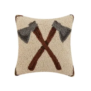 HIking Camping Crossed Hatchets 10 Sq Hooked Wool Home Accent Pillow