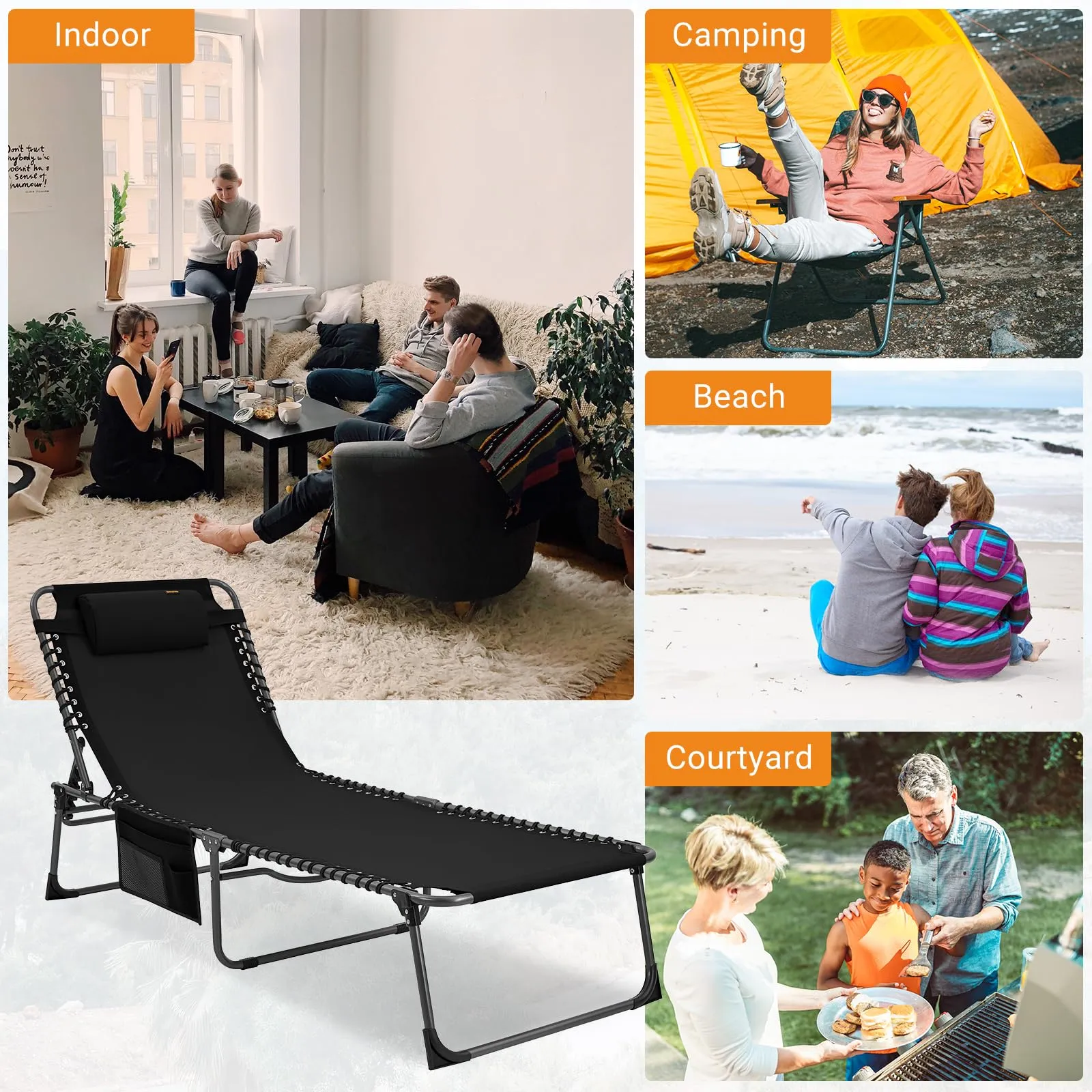 KingCamp 4-Position Folding Chaise Lounge Chair