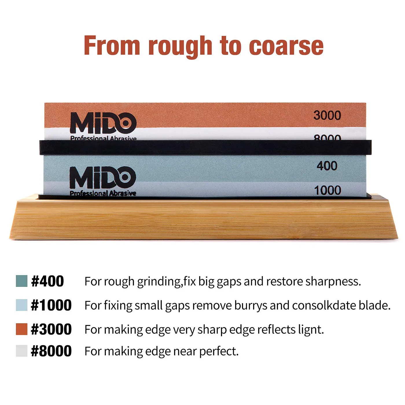 Knife Sharpening Stone Set 4 Side Grit 400/1000 3000/8000, Sharpening Stone Set with Non-slip Bamboo Base
