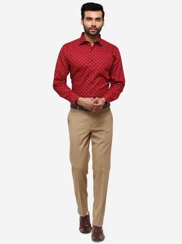 Maroon Printed Regular Fit Formal Shirt | Greenfibre