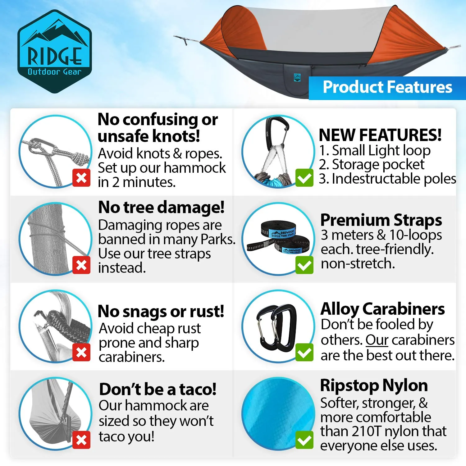 Orange Camping Hammock - Ridge Outdoor Gear