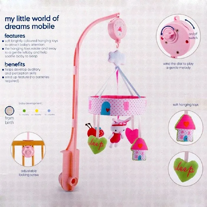 Rabbit Premium Musical Rotating Cot Mobile With Hanging Rattle Toys - Pink