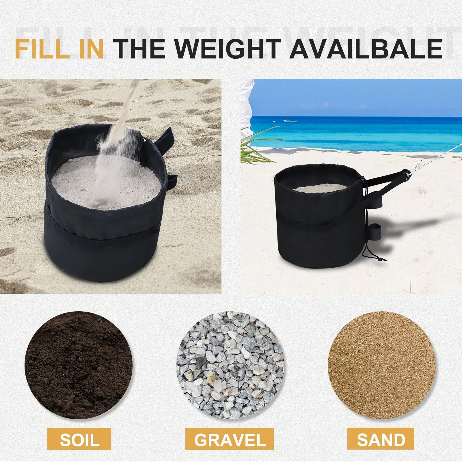 Wide-Mouth Quick-Fill Canopy and Tent Weight Bags, 160lbs Pack of 4, Black
