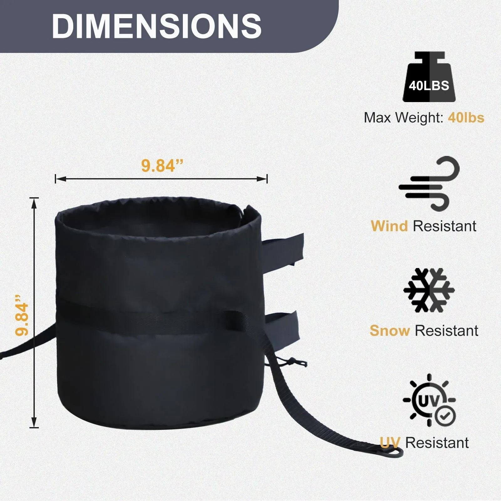 Wide-Mouth Quick-Fill Canopy and Tent Weight Bags, 160lbs Pack of 4, Black